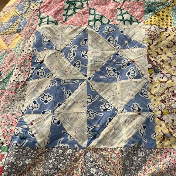 Handmade Nap Quilt Bed Cover Diamond Floral Patchwork Reversible 57" x 72" - Picture 2 of 16